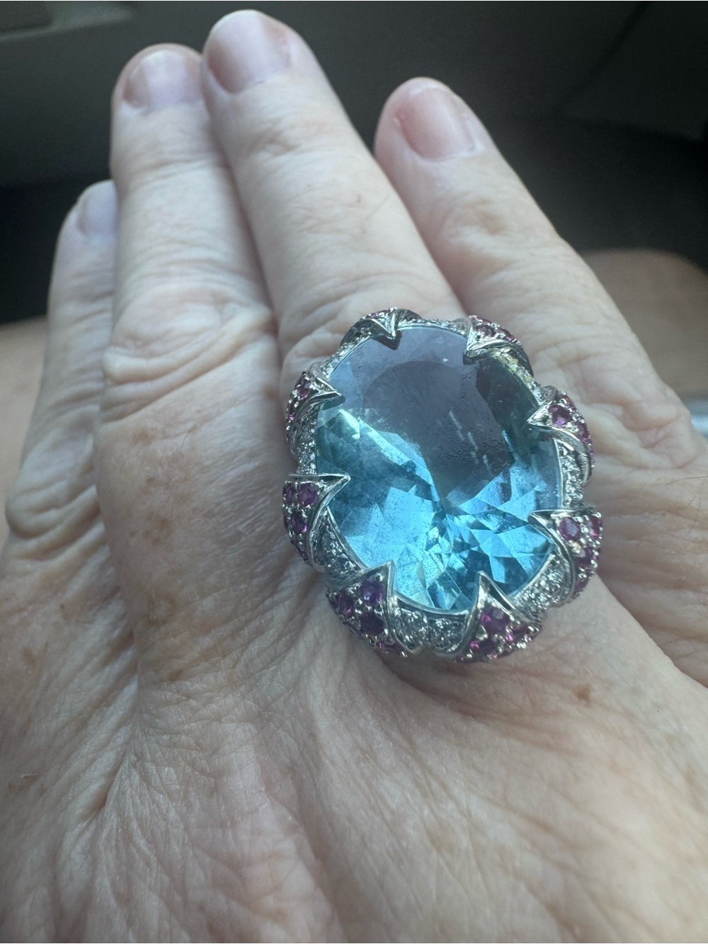 14K White Gold Aquamarine (10-12)carats Ring 12.93 G
